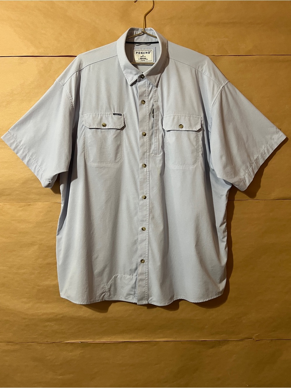 Poncho The Original Shirt The Anchoa Blue Microcheck Short Sleeve Nylon Size XL